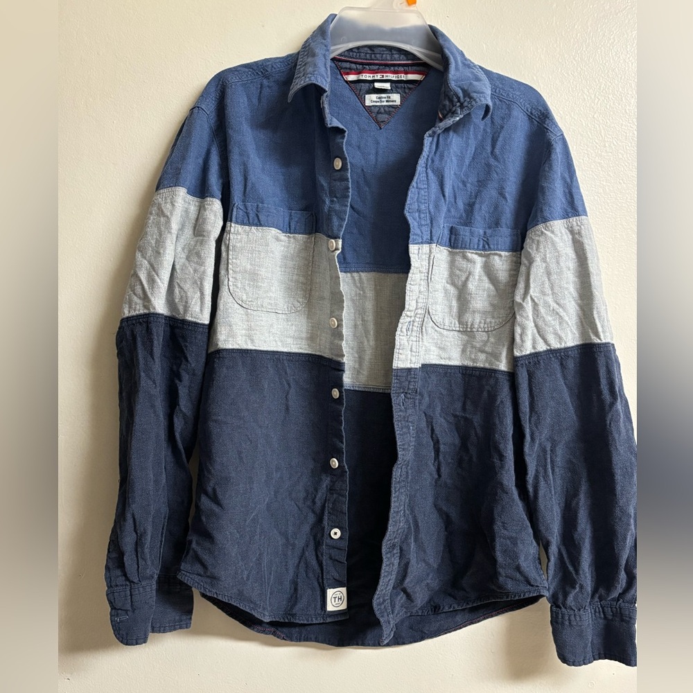 Tommy Hilfiger Blue‎ and Gray Colorblock Shirt